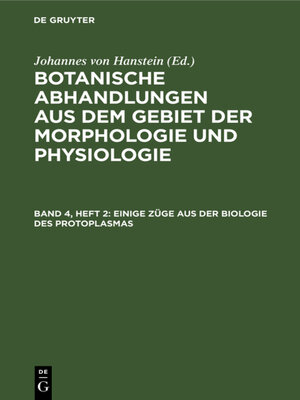 cover image of Einige Züge aus der Biologie des Protoplasmas